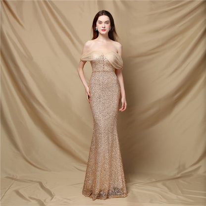 Elegantes Schulterfreies Abendkleid Damen Lang