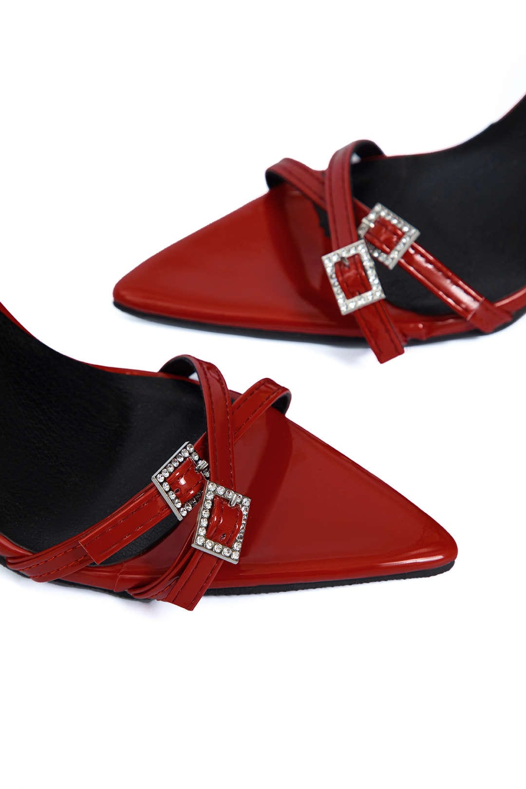 Lackleder Stilettos mit goldenen Schnallen Damen Schuhe