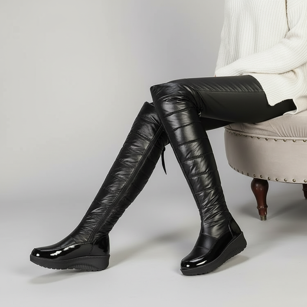 Damen Winterstiefel Gefüttert Warm Overknee Stiefel mit Schleife - BerlinGlamour