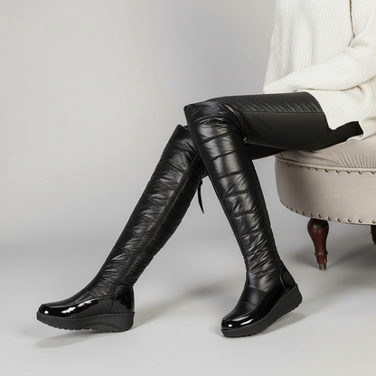Damen Winterstiefel Gefüttert Warm Overknee Stiefel mit Schleife - BerlinGlamour