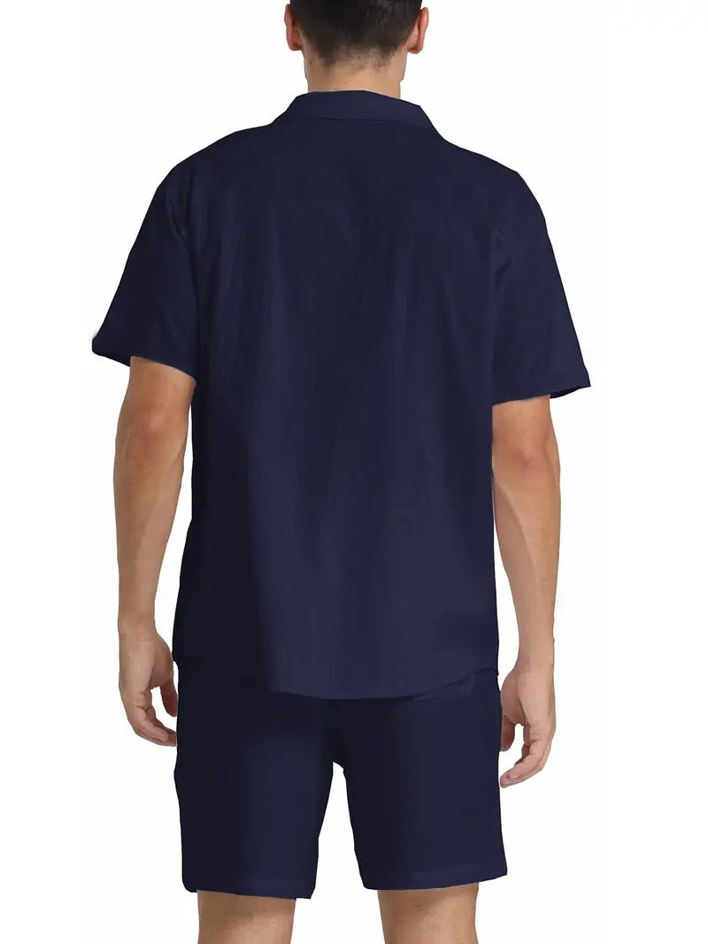 Herren Leinenanzug Atmungsaktiv 2-teilig Hemd Hose