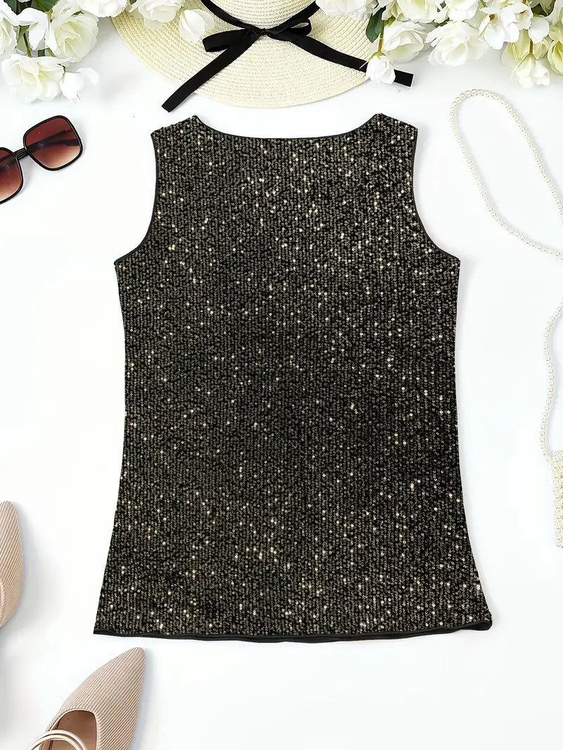 Elegantes Pailletten Top Ärmellos Damen Oberteil Glitzer