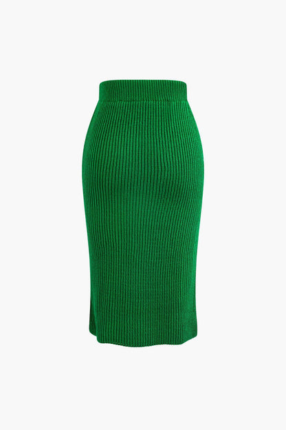 Klara | Damen Strick-Set Wickel-Oberteil Bleistiftrock Eleganz