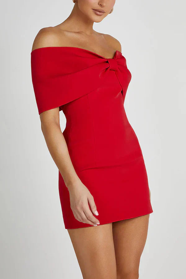 Kleid Ohne Schultern Minikleid Schleifen Detail