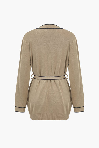 Elegantes Strick-Set mit Gürtel-Cardigan und Weitbein-Hose Damen