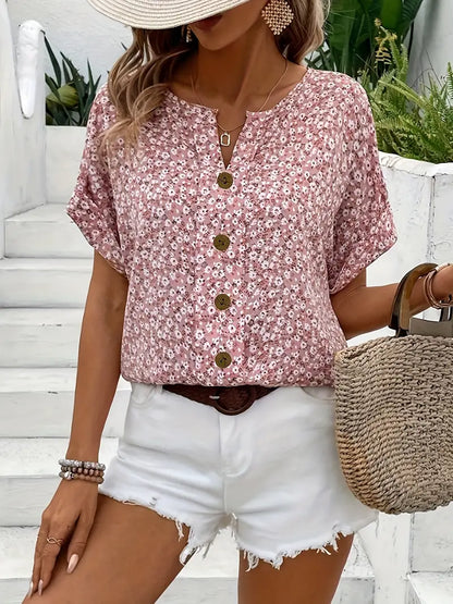 Bluse mit Knöpfen Blumenmuster Damen