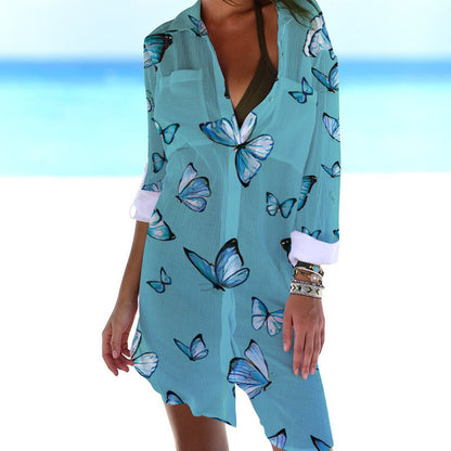 Strandkleid, Strickjacke, Badeanzug, Damenmode, BerlinGlamour Print-Hemd für den Urlaub