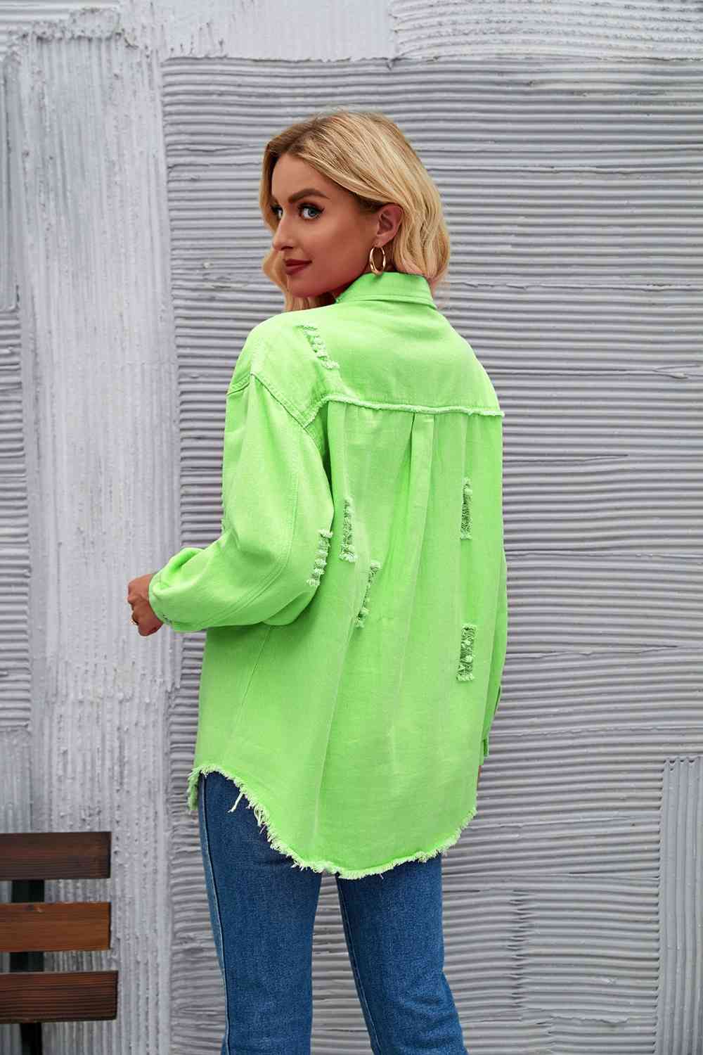 Rohsaum Denimjacke Zerrissen Trendig Frauenjacke