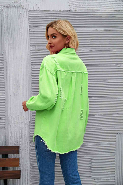 Rohsaum Denimjacke Zerrissen Trendig Frauenjacke