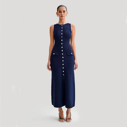 Stilvolles ärmelloses Strickkleid von BerlinGlamour mit modischem, schmalem Rundhalsausschnitt