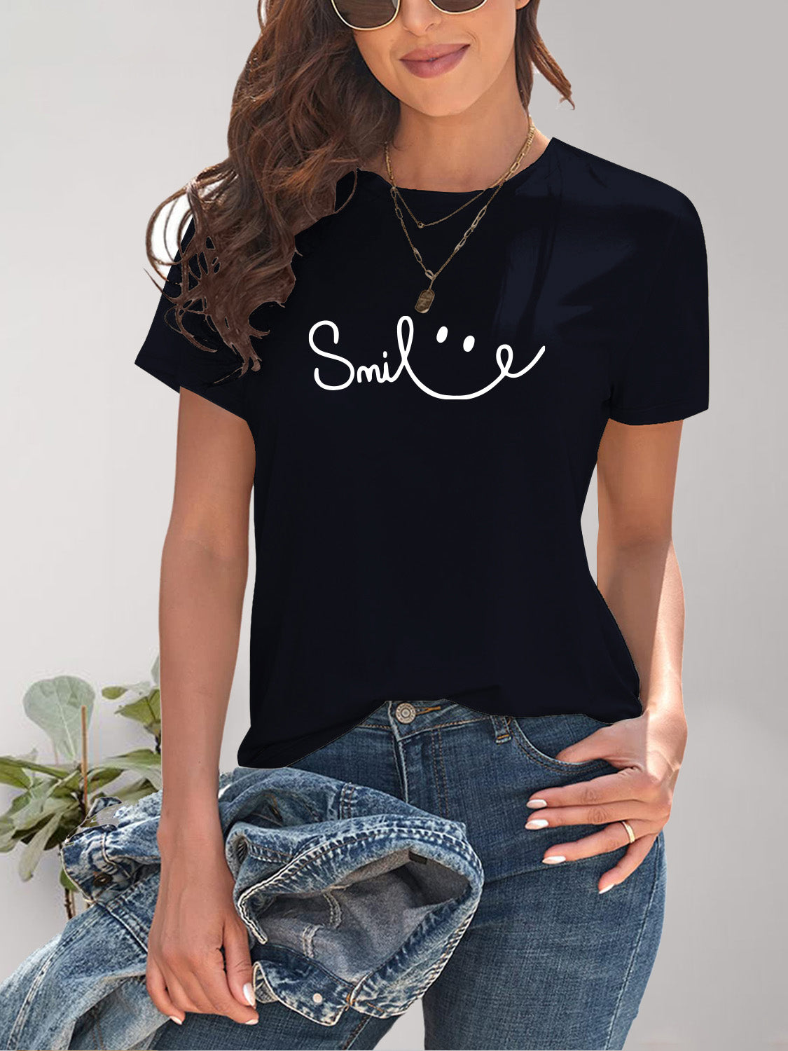 Kurzarm T-Shirt Frauen Rundhals Modern