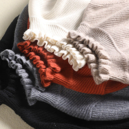 Damen Strickpullover Rollkragen Weich Rüschendetails - BerlinGlamour