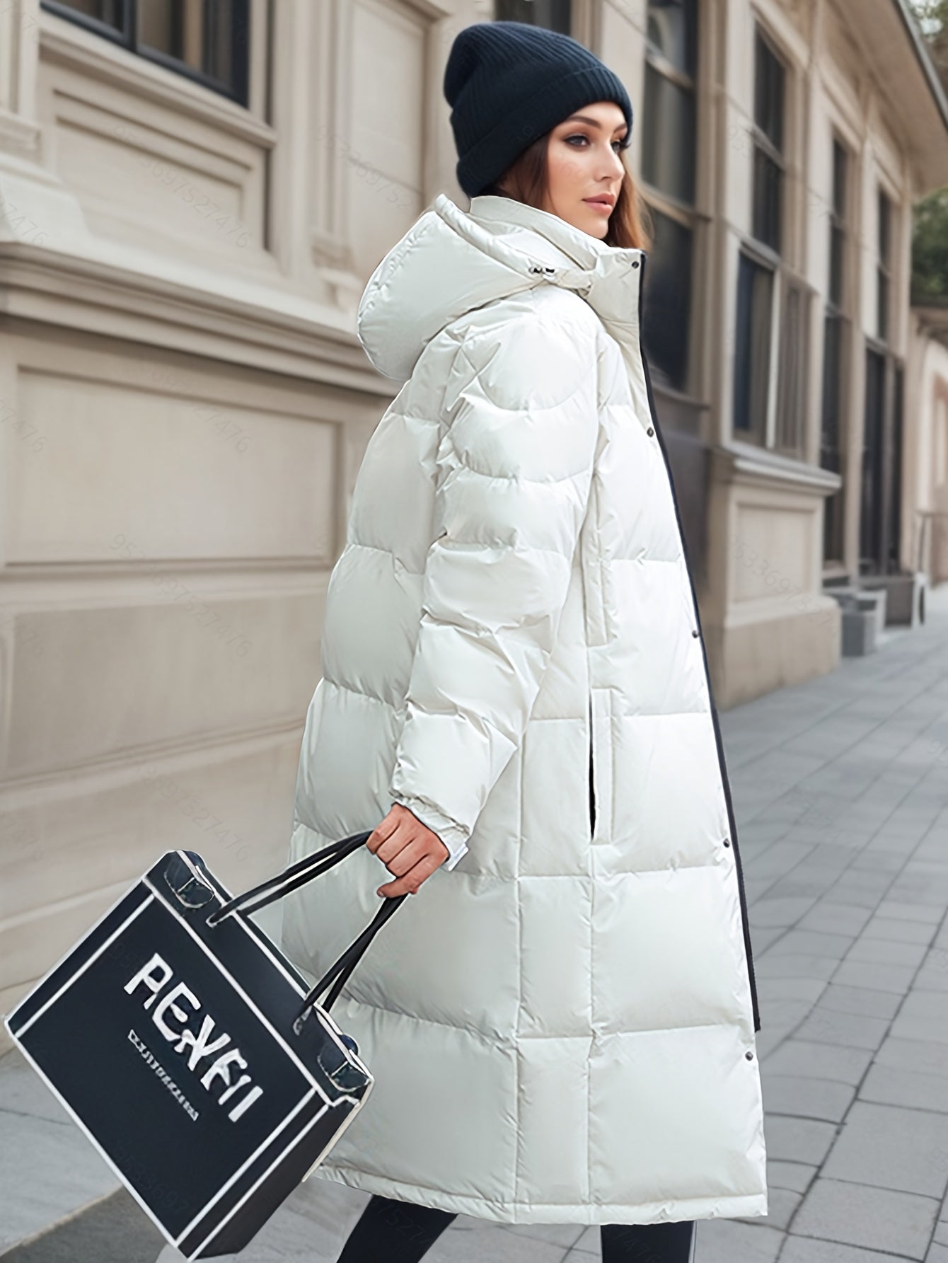 Wintermantel Damen Lang Pufferjacke mit Kapuze Warm