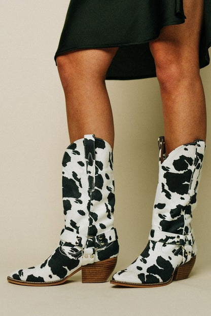 Damenstiefel Westernstil Kuhfell Muster Schuhe - BerlinGlamour