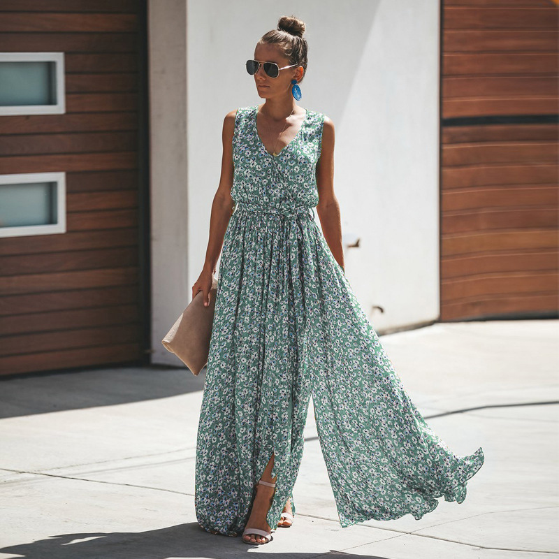 Sommerkleid Ärmellos Maxikleid Blumenprint Elegant