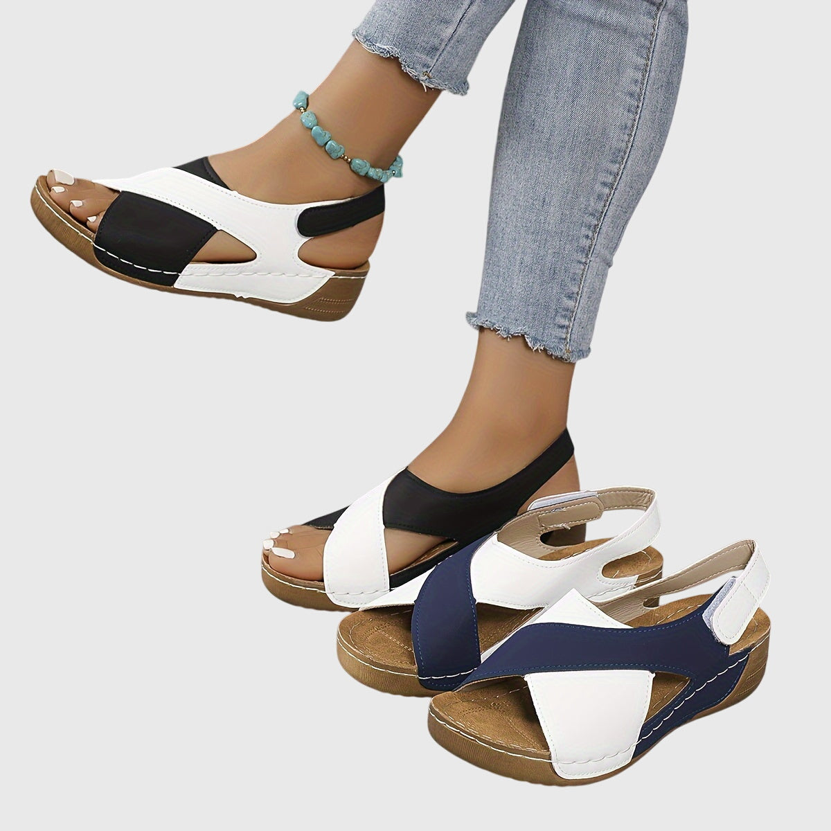 Damen Sandalen Zweifarbig Offener Zehenbereich Freizeit