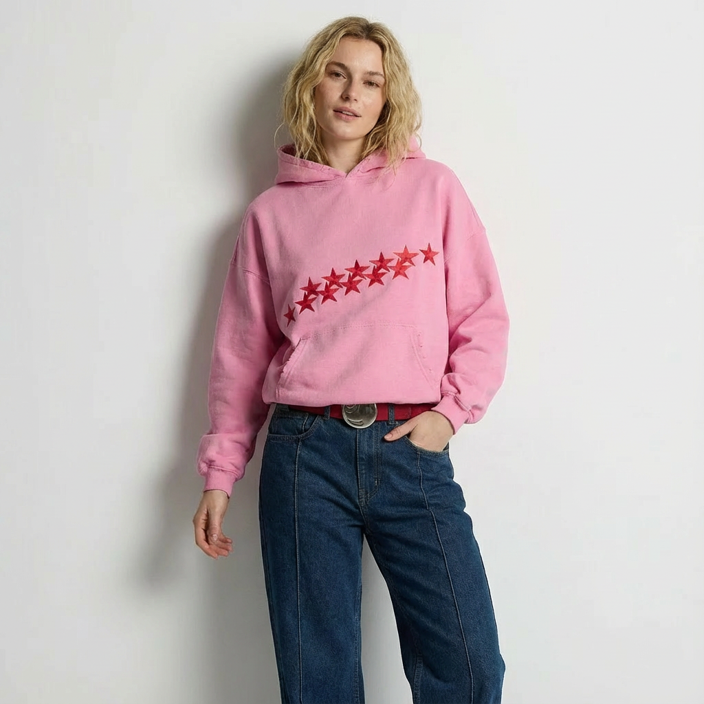 Damen Hoodie Oversize Sternenprint Trendy - BerlinGlamour