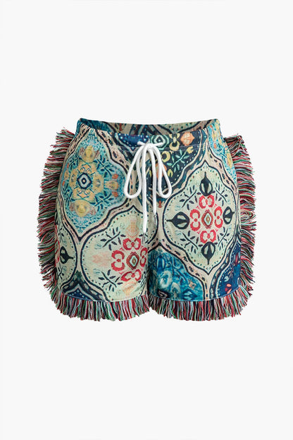 Boho-Zweiteiler-Set mit Fransen und Blumenprint