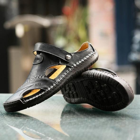 Herrensandalen Leder Weich Bequem Atmungsaktiv