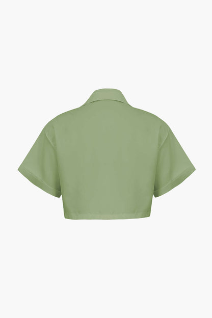 Kurzarmshirt Damen Crop Top mit Kragen Modern
