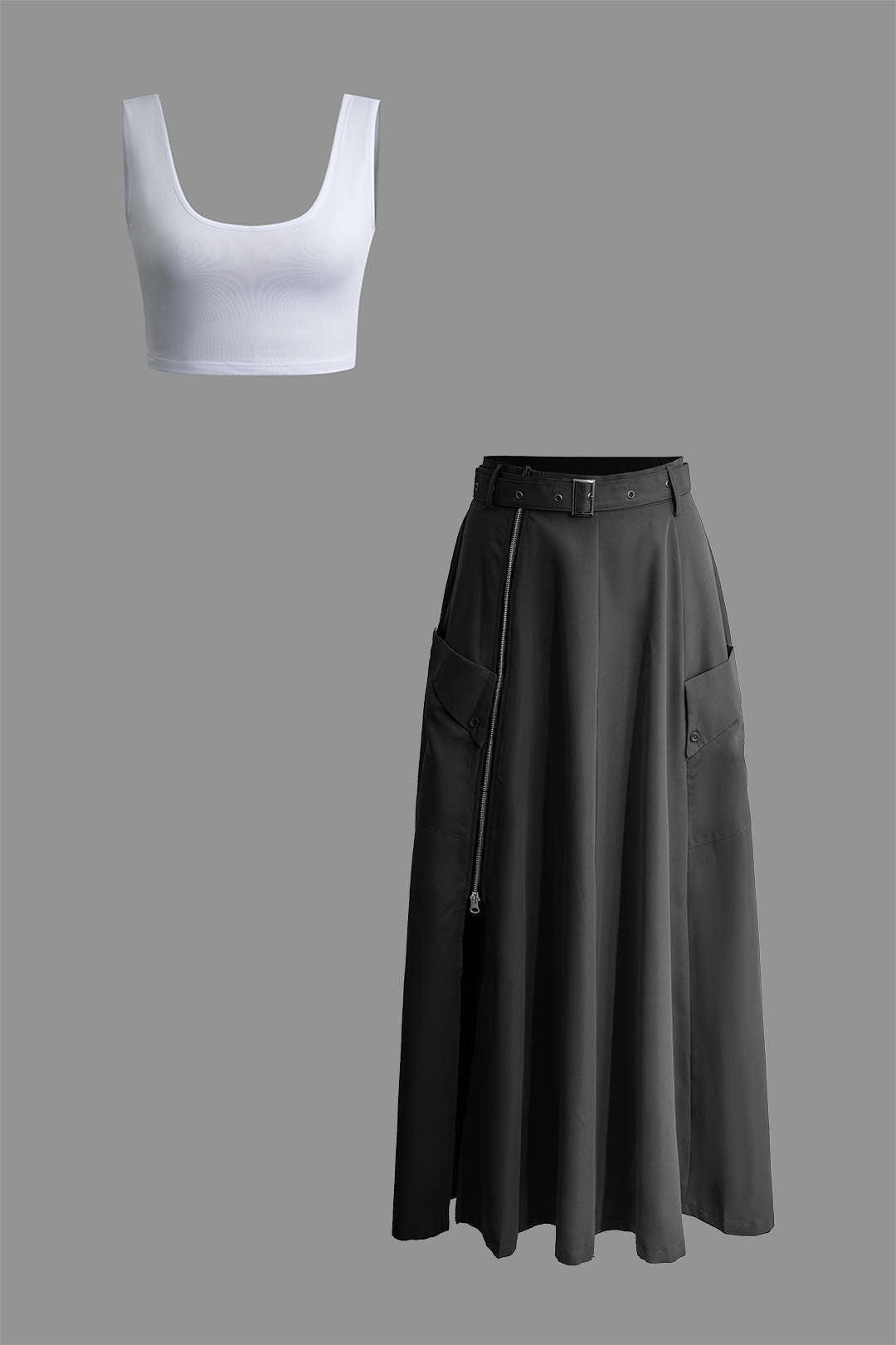 Stilvolles Zweiteiler Set Crop Top Maxirock Damen