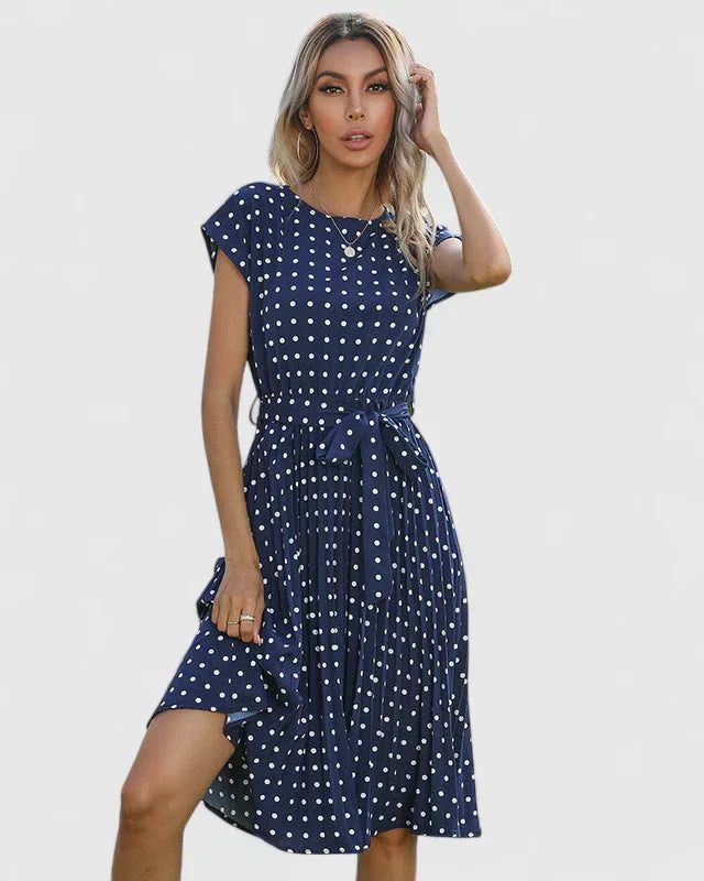 Damen Midikleid Kurzarm Faltenrock Elegант