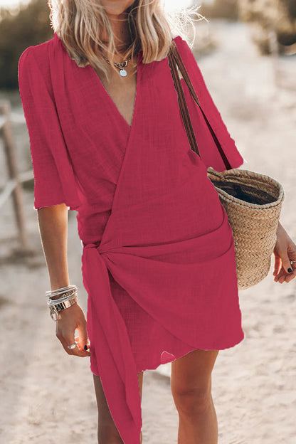 Boho Wickelkleid mit Gürtel Damen Sommerkleid