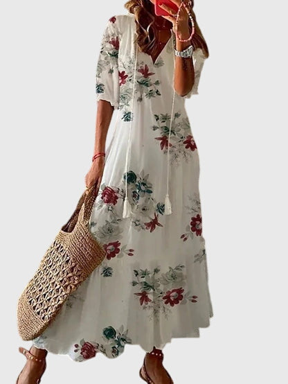 Damen Maxikleid Boho Chic V-Ausschnitt Sommerkleid