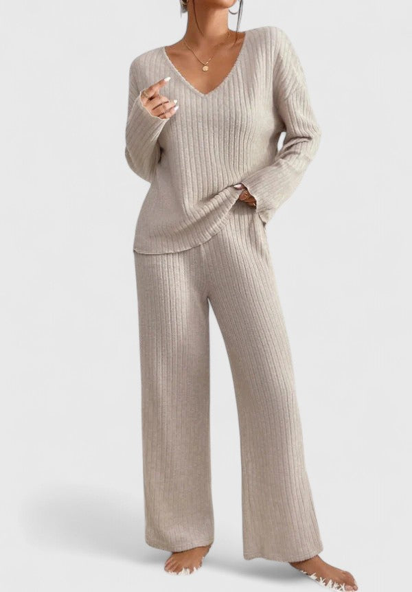 Damen Lounge-Set Rippstrick Bequem Weite Hose - BerlinGlamour