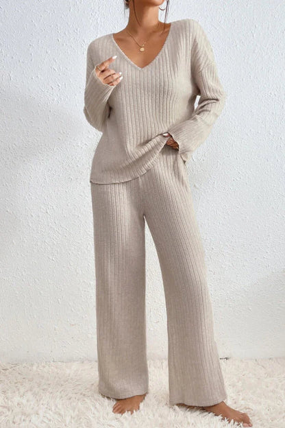 Damen Loungewear Set Zwei-Teilig Rippstrick Bequem