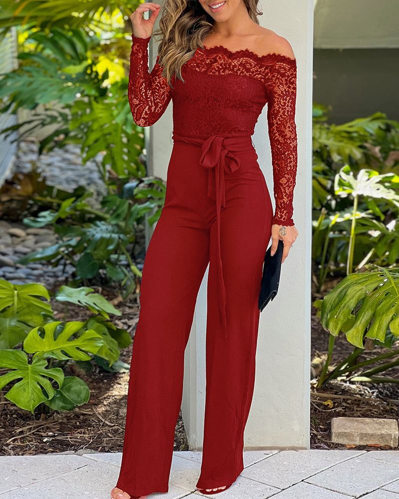 Eleganter Jumpsuit mit weitem Hosenbein Spitze Damen