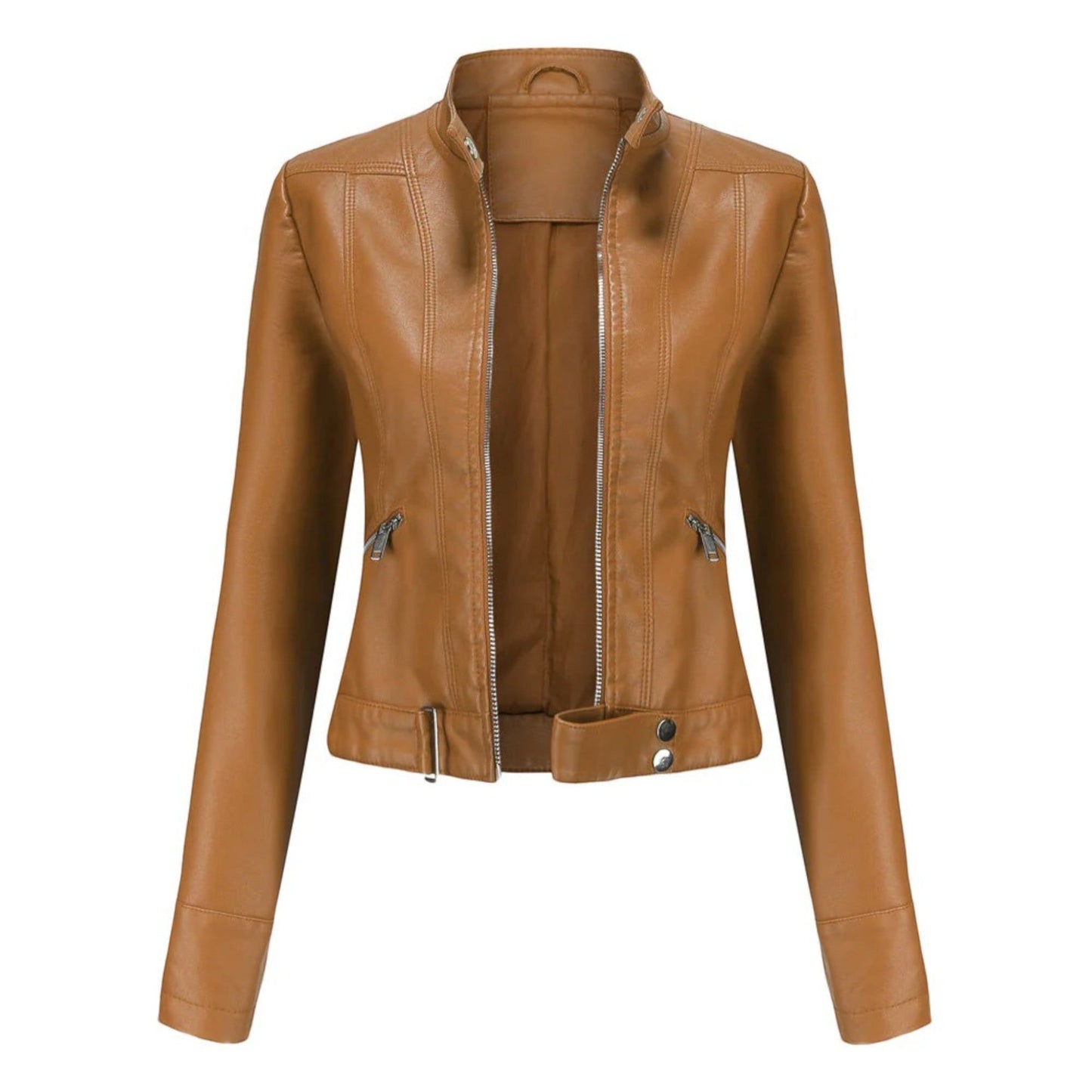 Bikerjacke Damen Kurz Lederjacke Schwarz