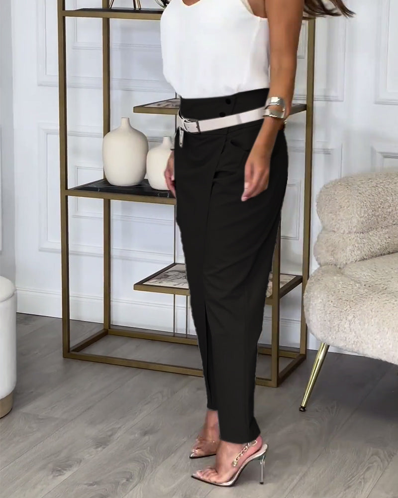 Modische Damen-Hose Patchwork Einfarbig