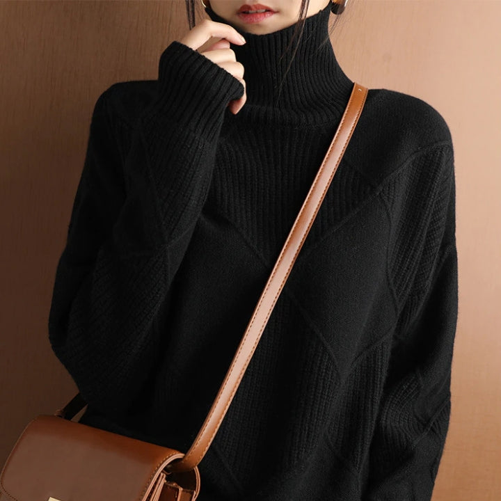 Weicher Rollkragenpullover Zopfmuster Frauenpullover