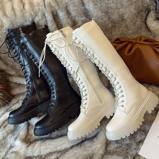 Damen Stiefel Kniehoch Kunstleder Schwarz Stilvoll