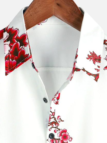 Sommerhemd Weiß Floral Kurzarm Hemd für Männer