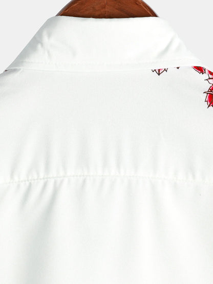 Sommerhemd Weiß Floral Kurzarm Hemd für Männer
