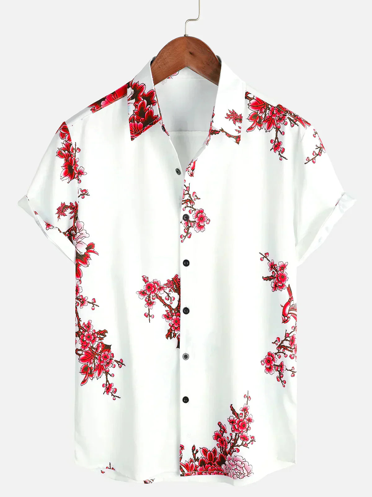 Sommerhemd Weiß Floral Kurzarm Hemd für Männer