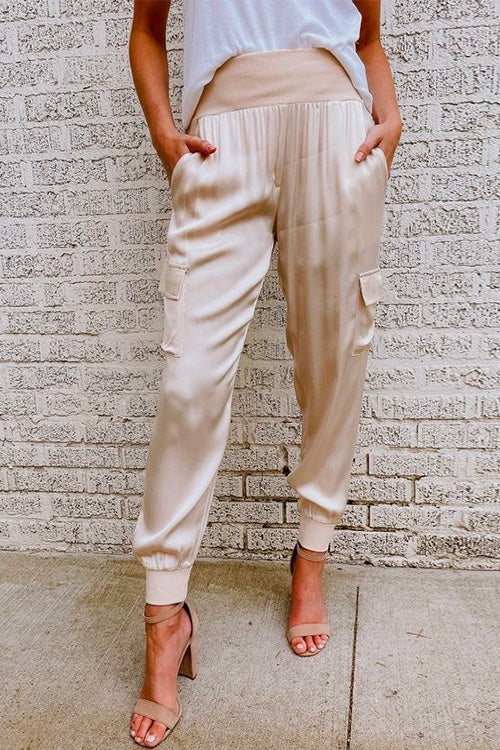 Hochwertige Satin Hose Damen Hohe Taille Mit Taschen - BerlinGlamour