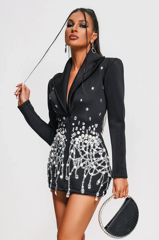 Elegantes Blazerkleid mit Perlen und Kristallen Damen - BerlinGlamour