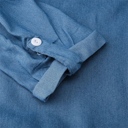 Damen Maxikleid Denim Lässig Kragen Trendy
