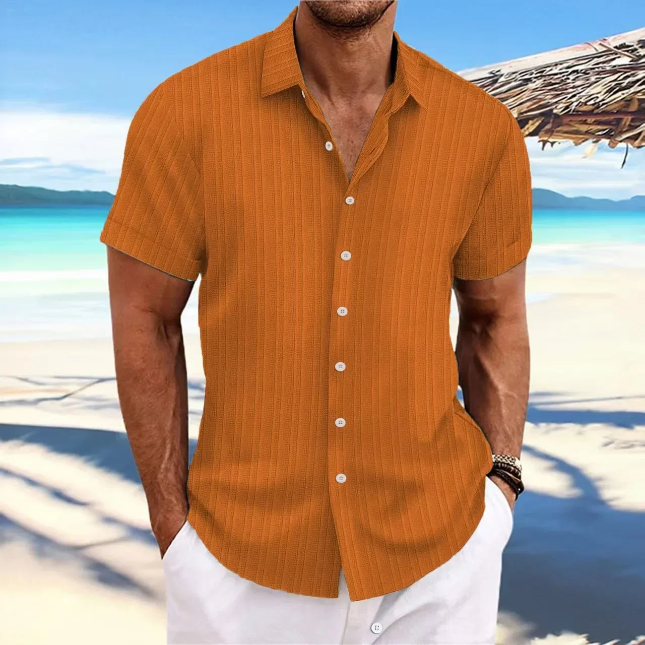 Baumwoll Hemd Herren Strandhemd Klassisch Leicht