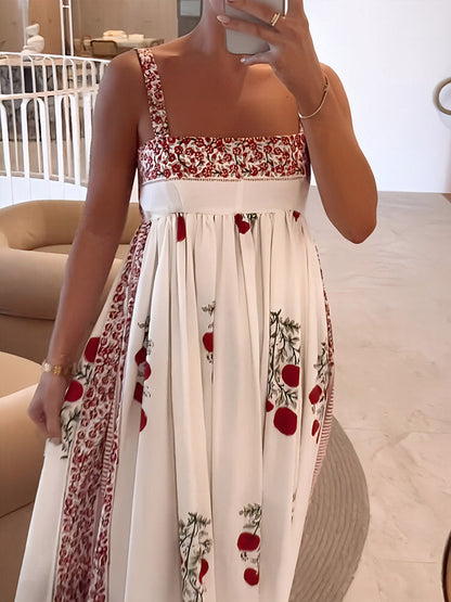 Boho Maxikleid mit Trägern Floral Leicht