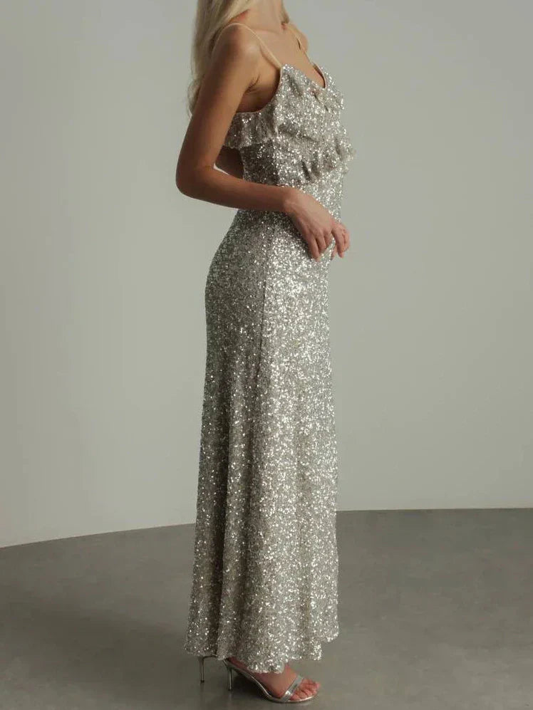 Ärmelloses Rüschenkleid Glitzernd Partykleid Damen - BerlinGlamour