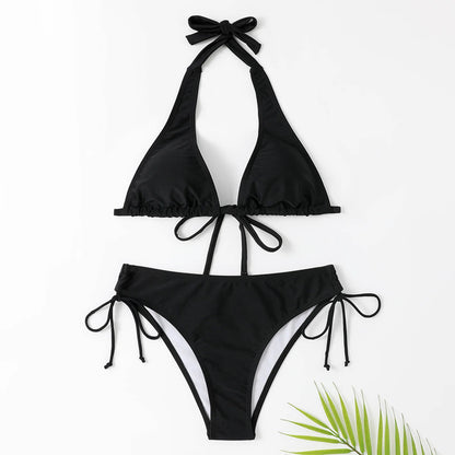 Schwarzer Neckholder Bikini Damen Elegance