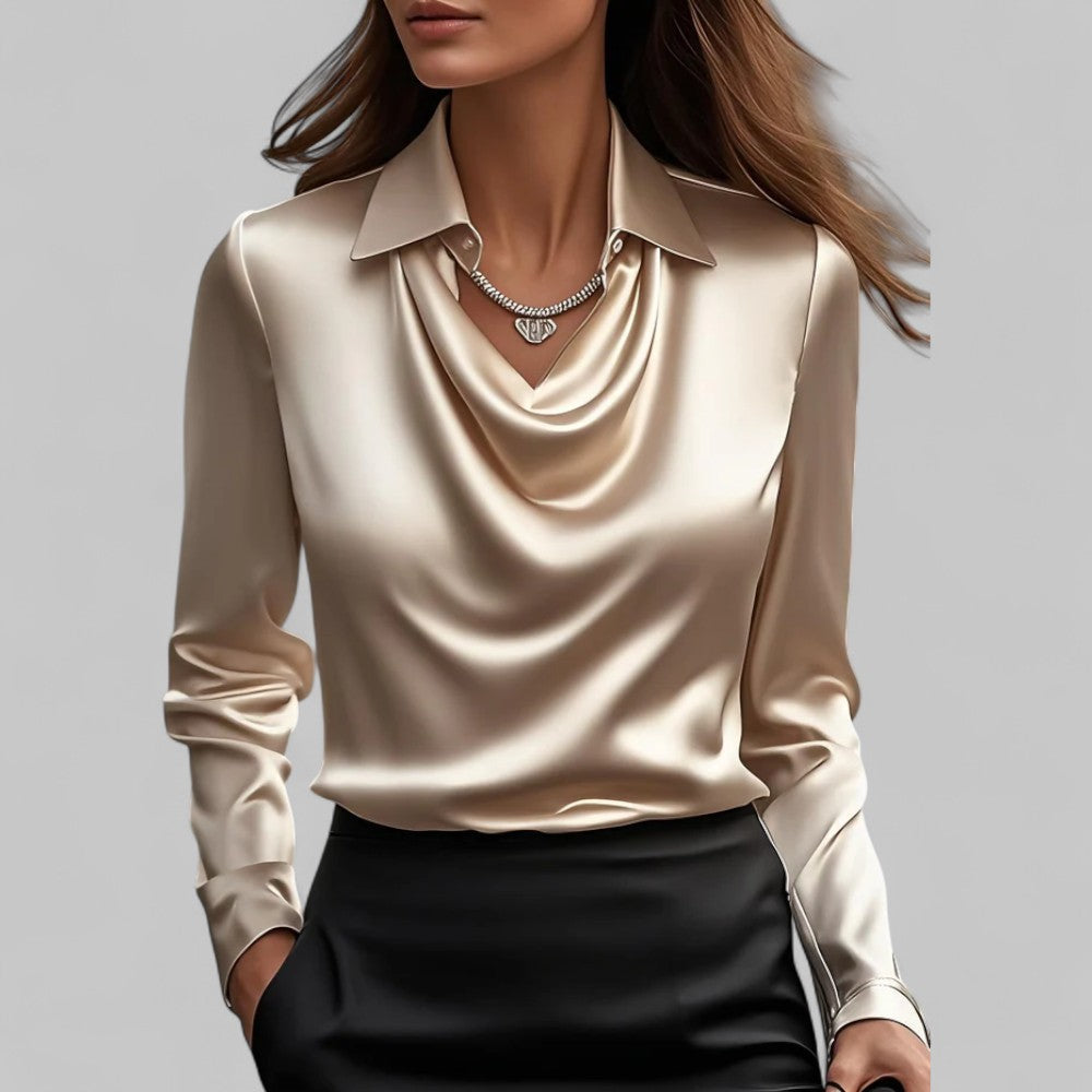 Damenbluse Satin Wasserfallausschnitt Elegant Frauen