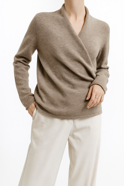 Damen Wickelpullover V-Ausschnitt Weich Warm Winter