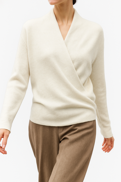 Damen Wickelpullover V-Ausschnitt Weich Warm Winter