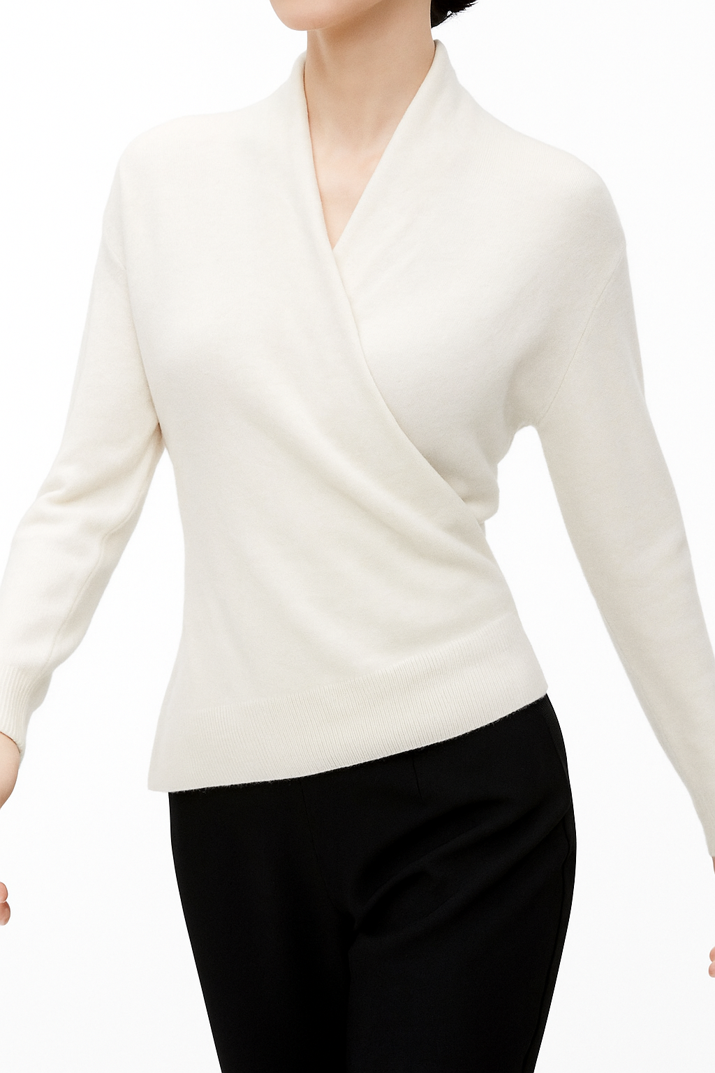 Damen Wickelpullover V-Ausschnitt Weich Warm Winter