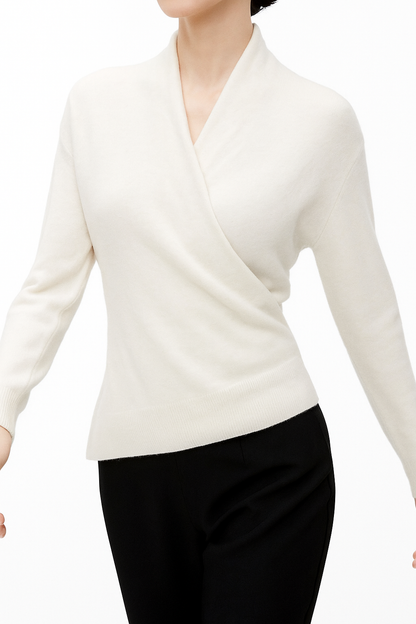 Damen Wickelpullover V-Ausschnitt Weich Warm Winter